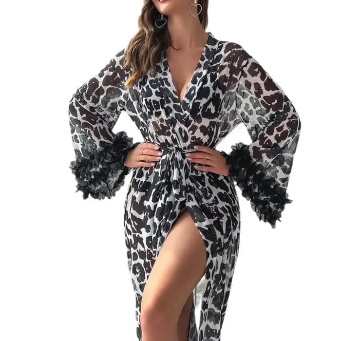 Robe longue sexy à imprimé léopard pour femmes
