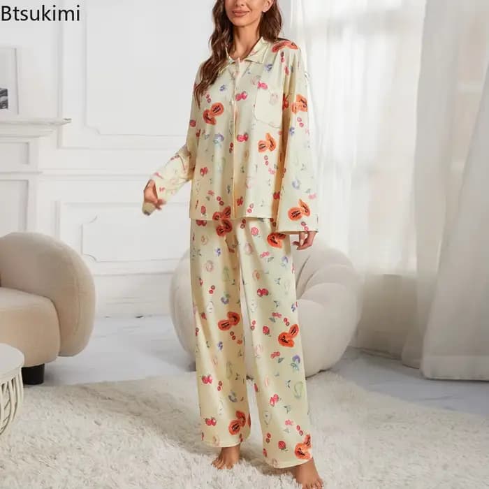 Ensemble pyjama décontracté imprimé floral pour femmes