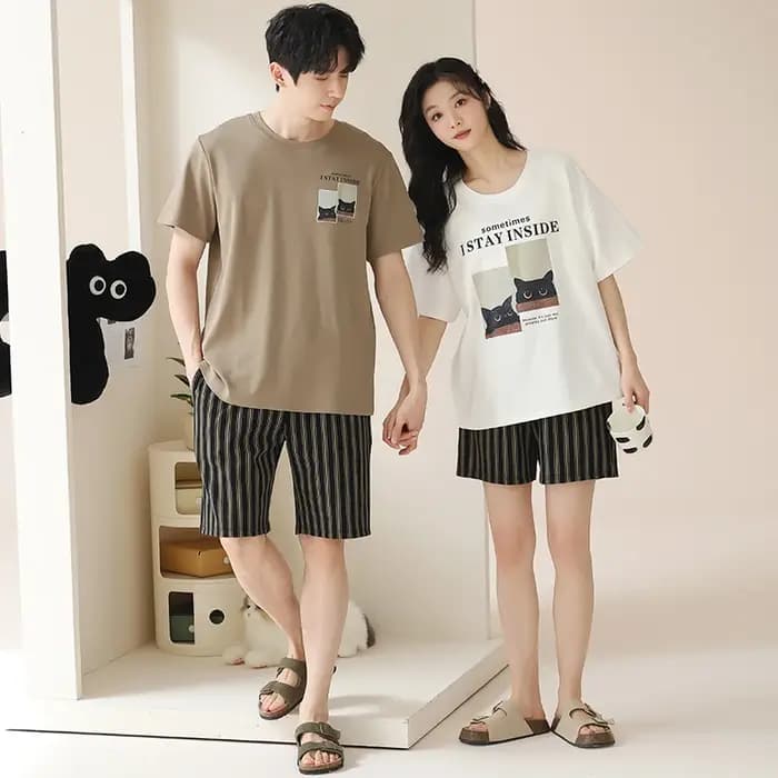 Ensemble pyjama pour Couple hommes et femmes, 100% coton, manches courtes, mignon, dessin animé