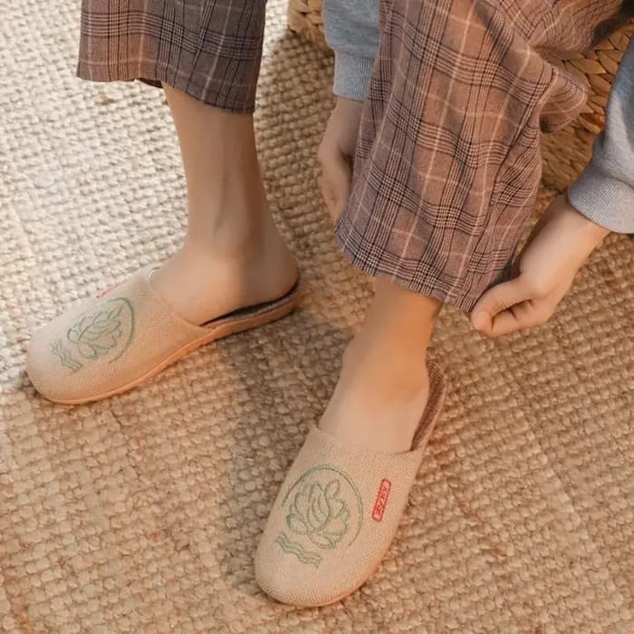 Chaussons d'intérieur décontractés en lin brodé