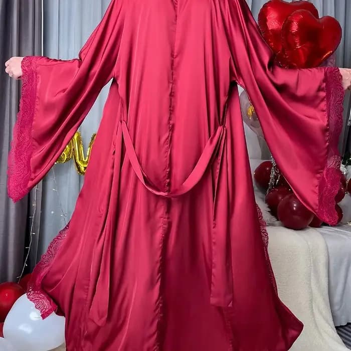 Nouveau Satin Long pyjamas pour femmes dentelle luxueux manches longues sensation de fraîcheur Robe peignoir vêtements de nuit