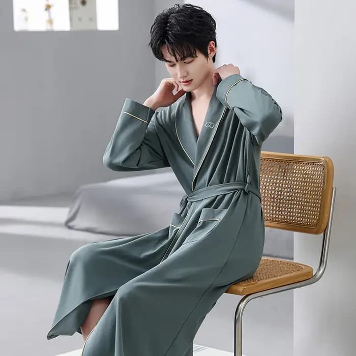 Printemps automne peignoir hommes 100% coton haut de nuit Kimono Robes pour homme solide