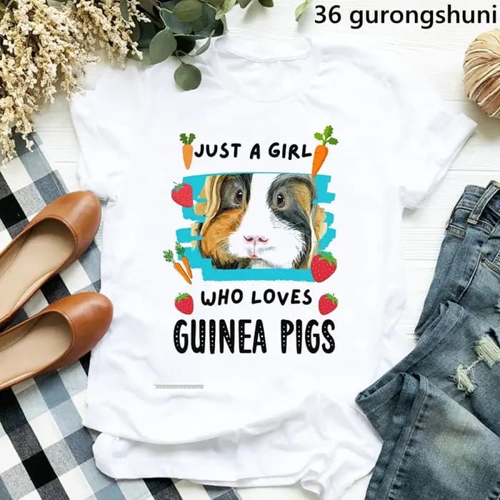 Juste une fille qui aime les cochons d'inde impression graphique t-shirts filles rose noeud papillon