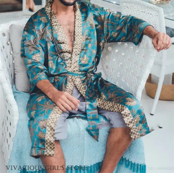 Grande taille hommes Robe vêtements de nuit Style bohème imprimé Kimono peignoir