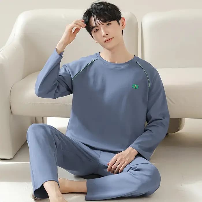 Pyjama pour hommes printemps automne à manches longues revers boutonné Cardigan pantalon deux pièces ample décontracté