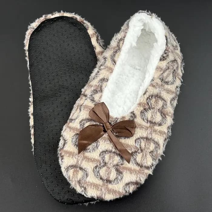 Chaussons d'intérieur moelleux pour femme avec nœud