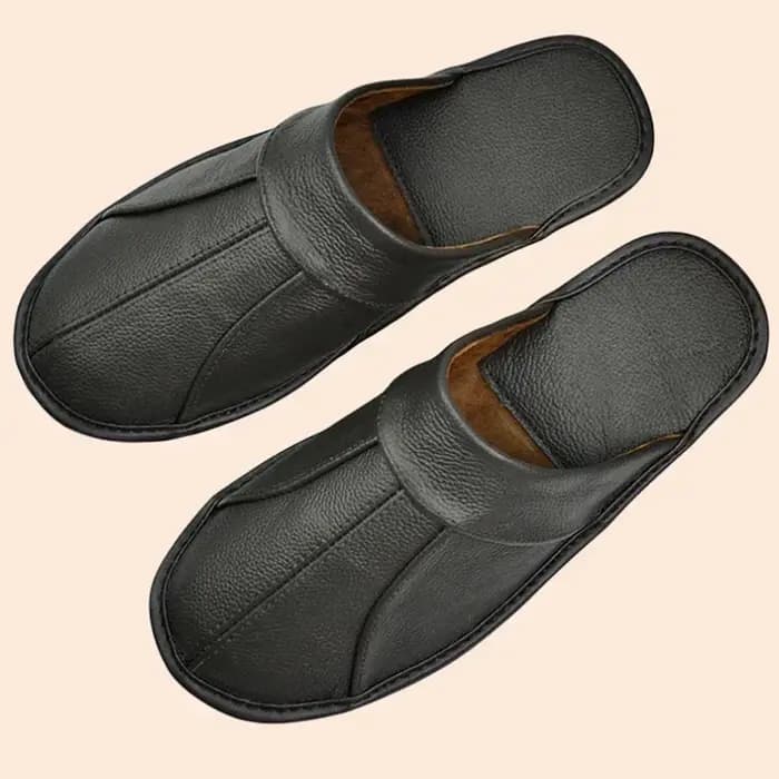 Pantoufles en cuir de vache véritable pour hommes et femmes