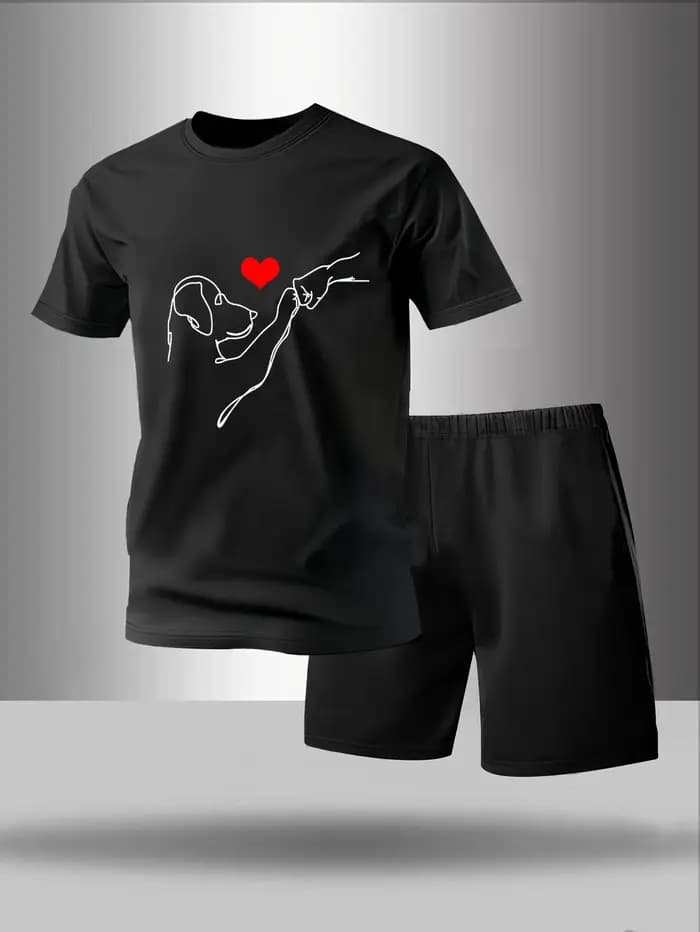 Pyjama deux pièces pour hommes ensemble de vêtements de maison à manches courtes et shorts motif géo
