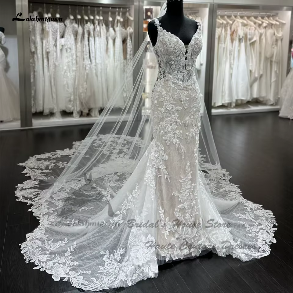 Yanshmigown-Robe de sirène en dentelle personnalisée pour femme, Robe de luxe élégante, Patients d'é