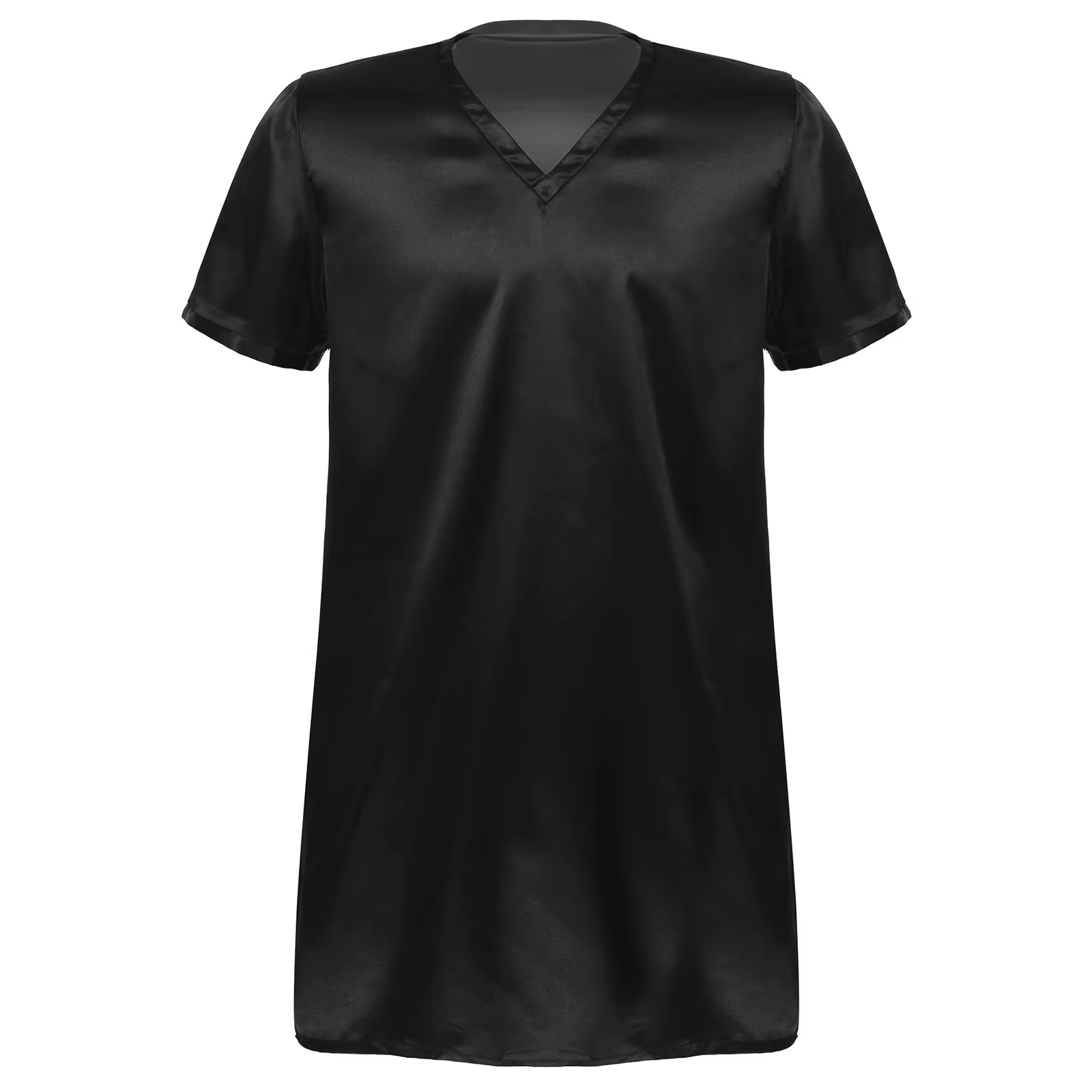 Pyjama en Satin pour hommes, chemises de nuit pour adultes, été, doux, couleur unie, col en V, manch