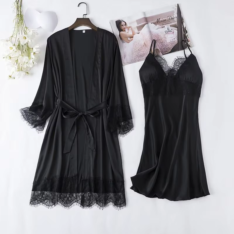 Ensemble pyjama en soie blanche pour femmes, 5 pièces, Robe de mariée, Chemise de nuit Sexy en dente