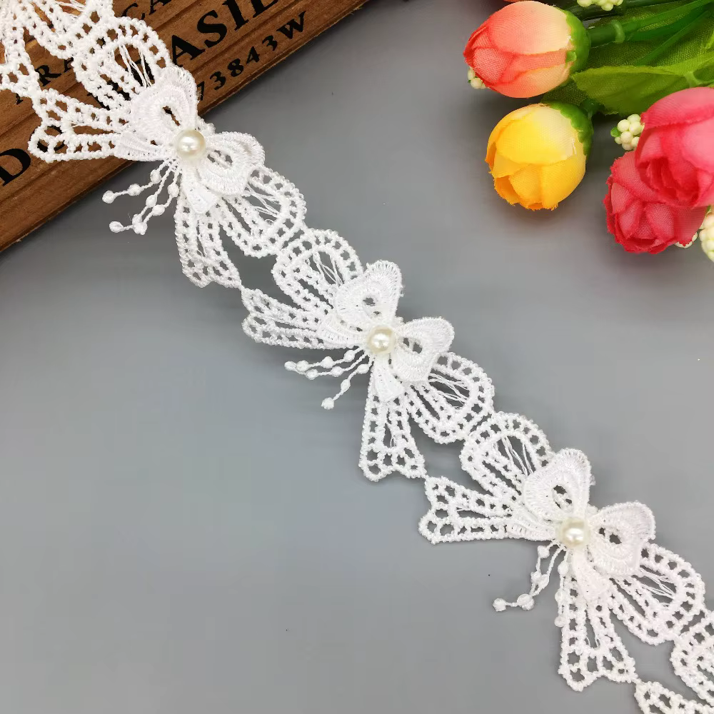 1 Yard papillon noeud dentelle perle arc Applique perlée bord garniture ruban laçage pour chapeau dé