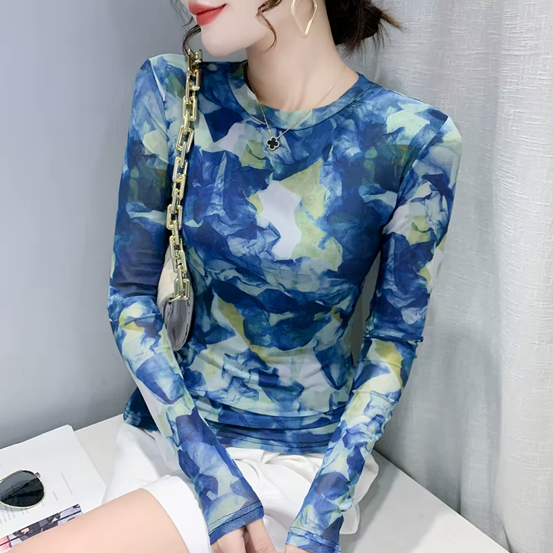 Taille S-3XL Automne Printemps Manches sulfO-cou T-shirt Bol Solide Extensible Imprimé Maille Économ