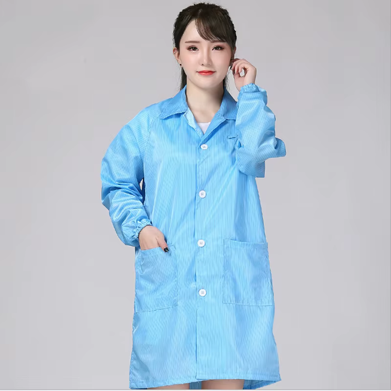 Vêtements antistatiques pour salle blanche, vêtements de travail, manteau ESD, document bleu et blan