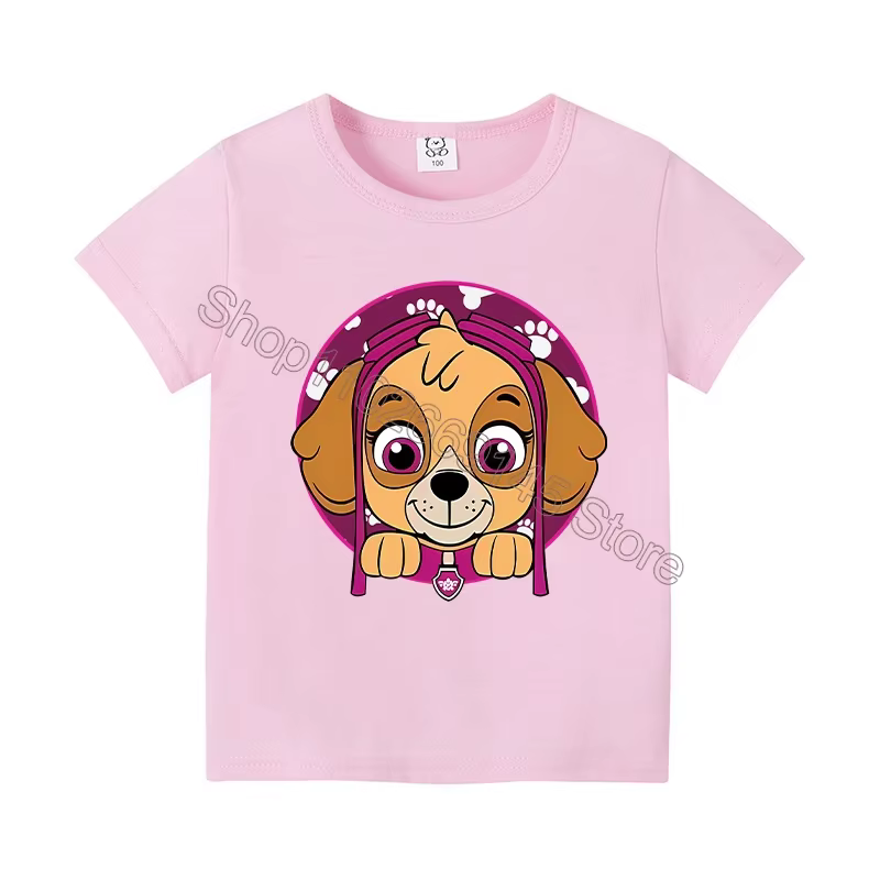 T-shirts Paw Patrol pour enfants, hauts imprimés de dessins animés Kawaii, T-shirt décontracté à man
