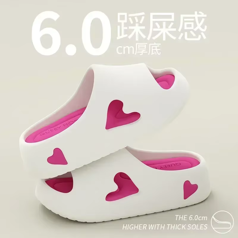 Tongs pour femmes, pantoufles pour la maison, plate-forme en forme de cœur, nuage, extérieur, intéri