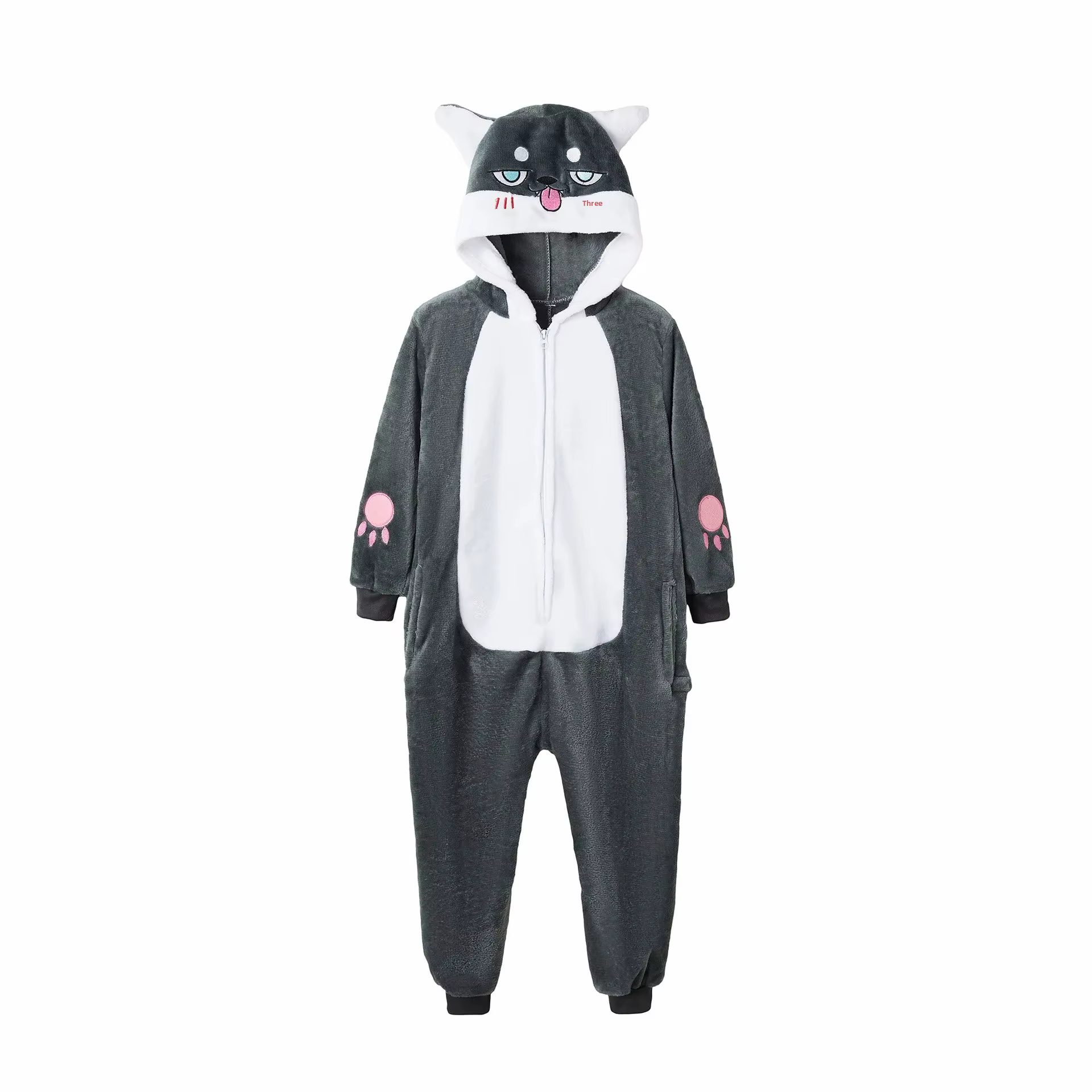 Pyjama tout-en-un chat violet de dessin animé pour adultes et enfants, adapté aux couples et aux par