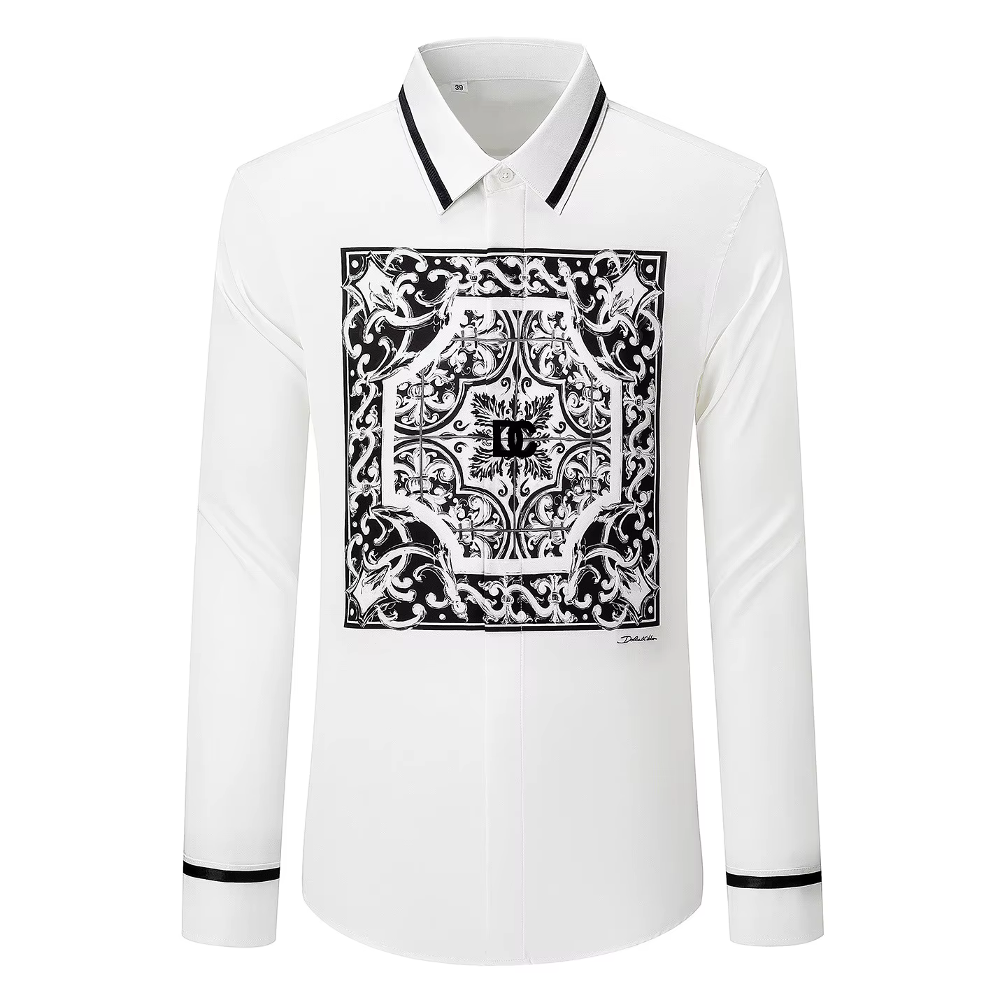 Chemise à manches longues pour hommes, marque de luxe, imprimé rétro, décoration de ruban, chemises 