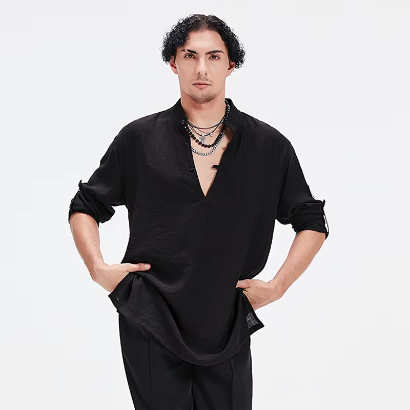 Hauts amples pour la pratique de la danse latine pour hommes, vêtements de danse Cha Cha Rumba, vête