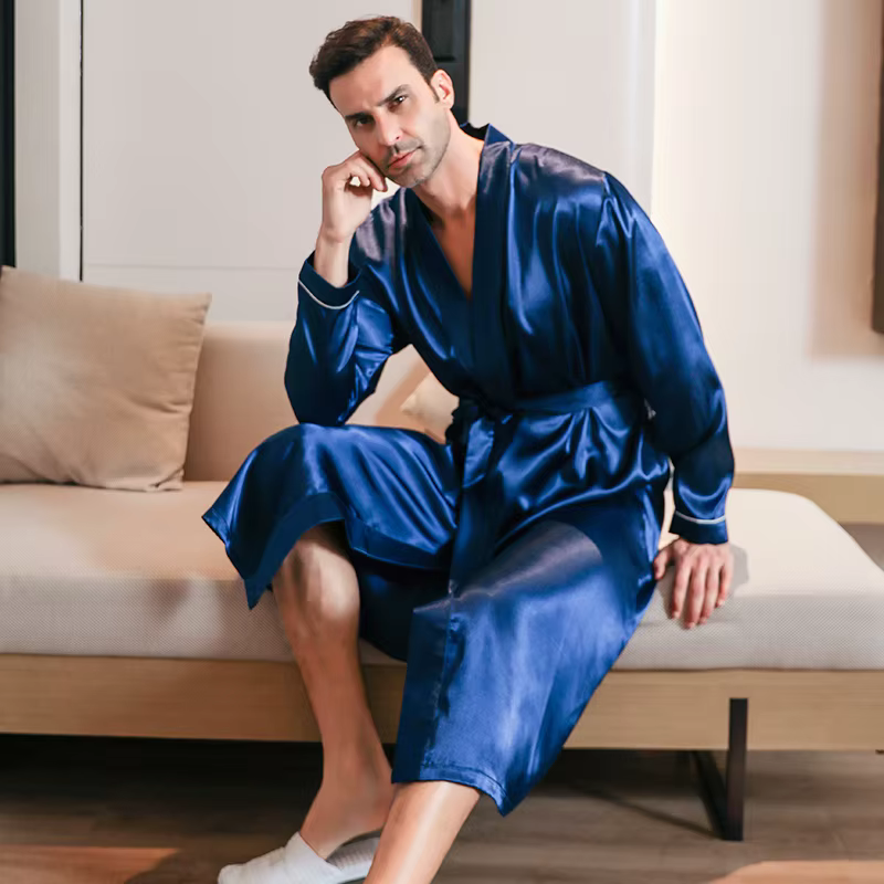 Pyjama en soie fine surdimensionné pour hommes peignoirs à manches longues vêtements de maison en so