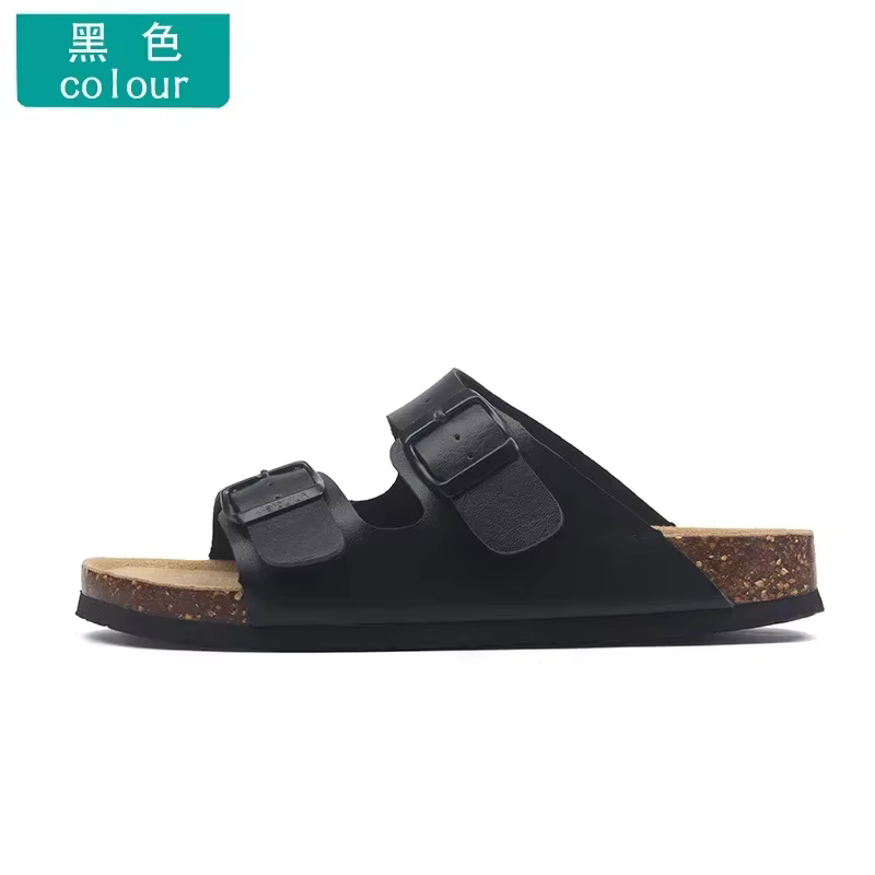 Pantoufles femmes boucle fond plat pantoufles en liège homme été unisexe plage bouton extérieur sand