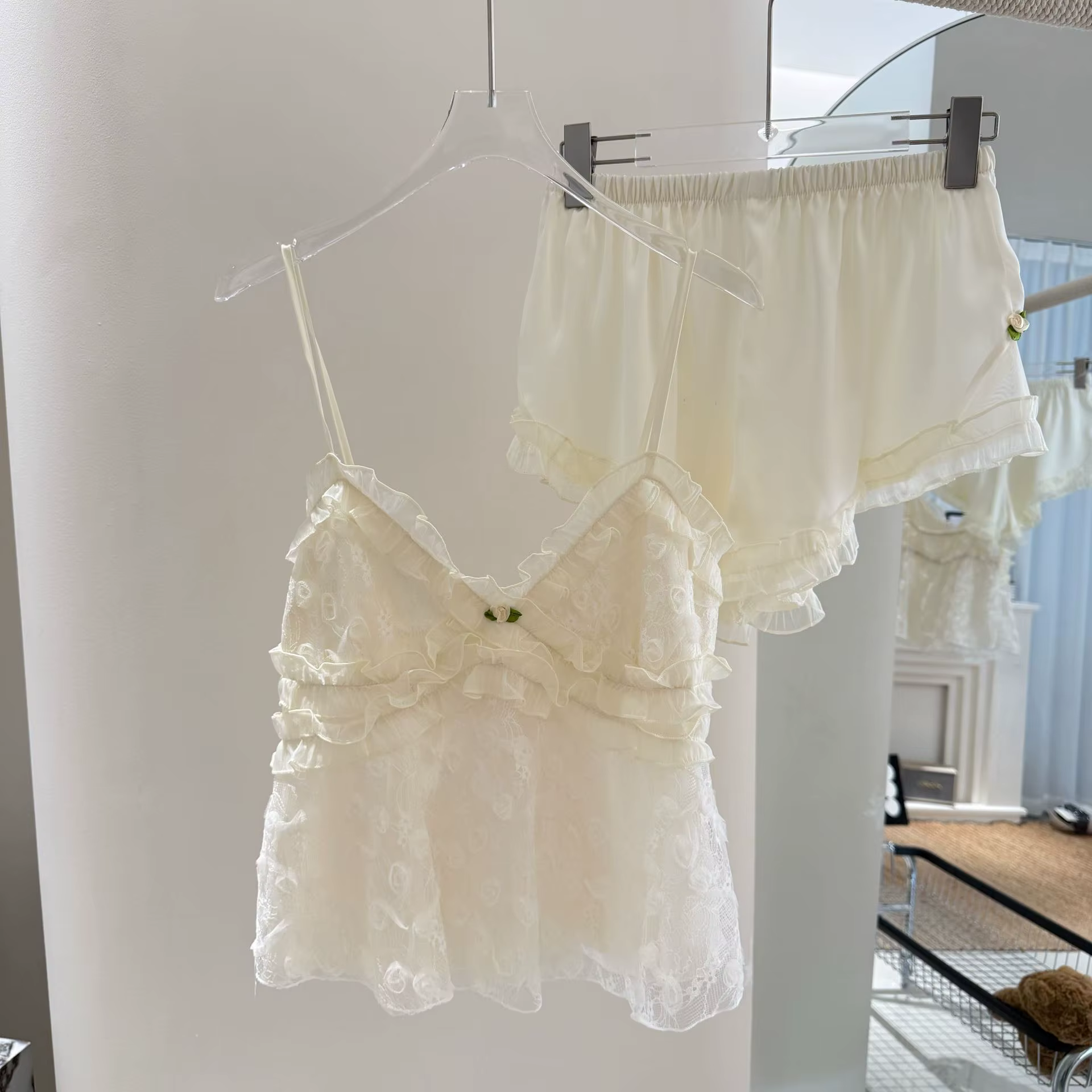 Ensemble pyjama à bretelles en dentelle, Perspective Sexy, Lingerie intime, vêtements de nuit d'été 