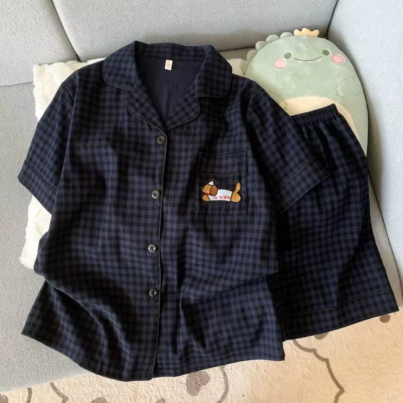 Nouvel ensemble de pyjama décontracté pour femme, brodé motif chien, style doux et tendance, à carre