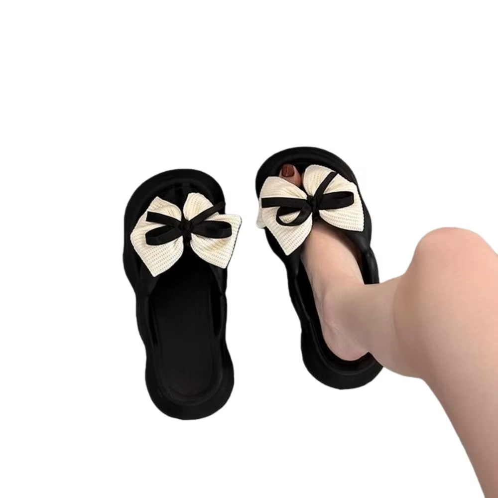 Pantoufles antidérapantes à nœud papillon, noir et blanc, sandales à nœud augmentant la hauteur, pan