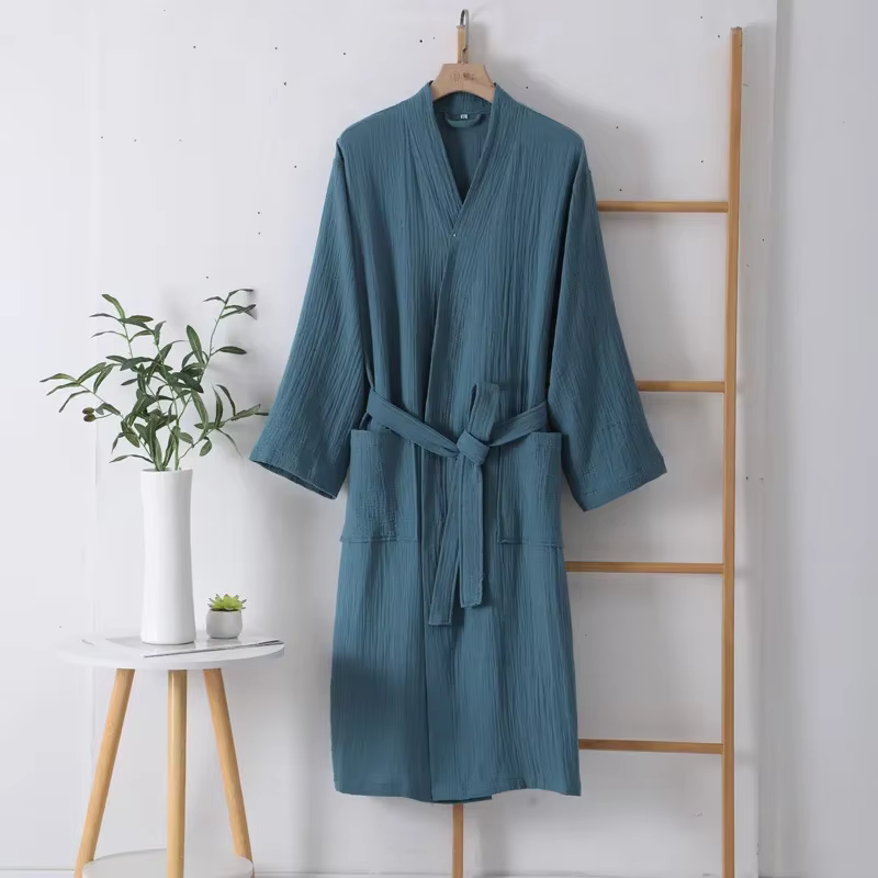 Peignoir à manches longues en coton multicolore pour hommes et femmes, vêtements de maison absorbant