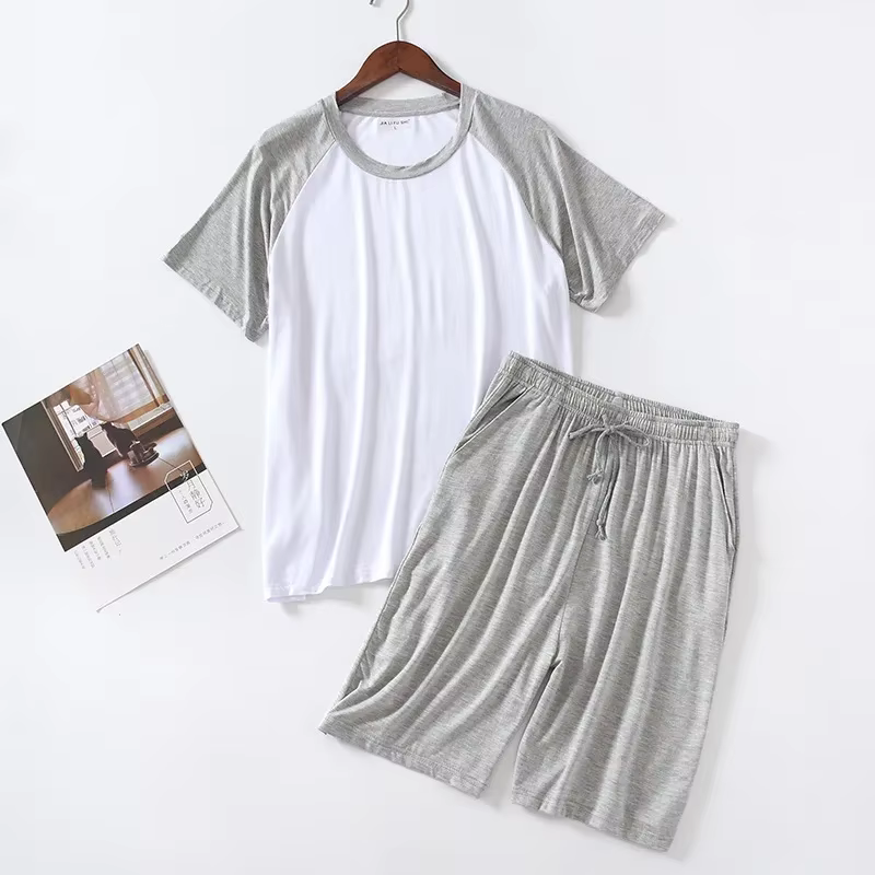 Ensemble pyjama d'été en Modal pour hommes, col rond, manches courtes, hauts et pantalons courts, vê