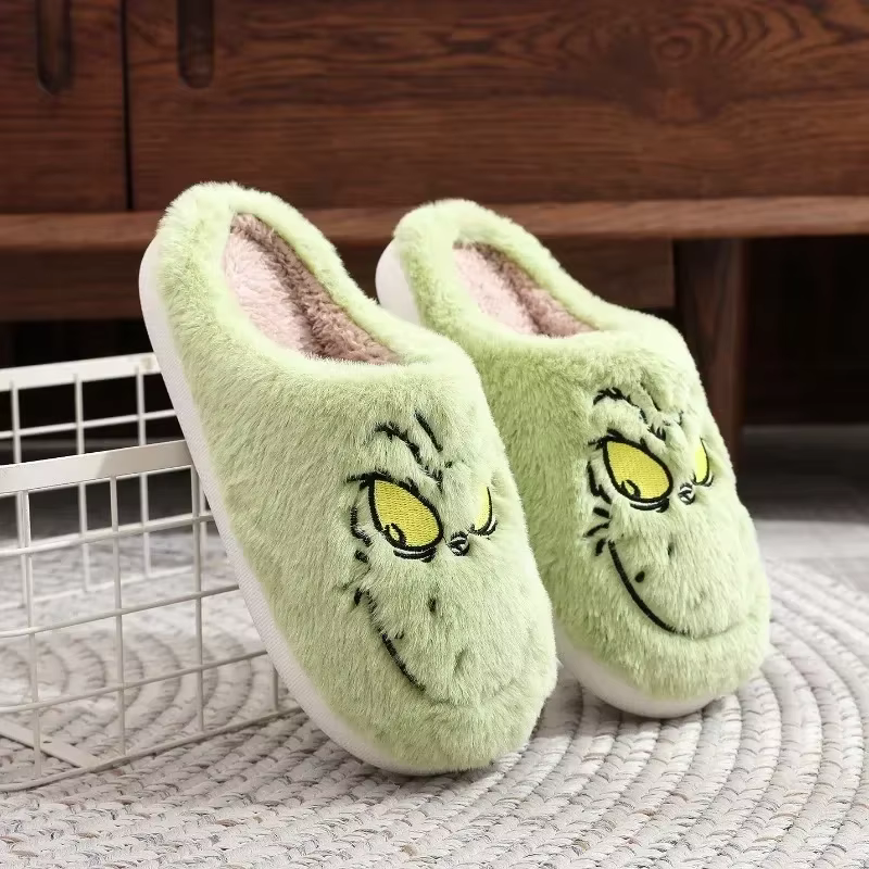 Pantoufles de noël en peluche pour femmes, pantoufles chaudes et mignonnes pour la maison, monstre a