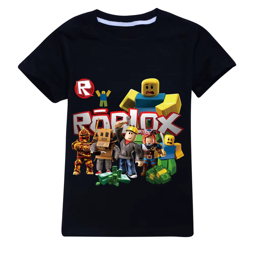 T-Shirt Roblox 100% coton pour garçons, haut à manches courtes et col rond pour enfants, imprimé de 