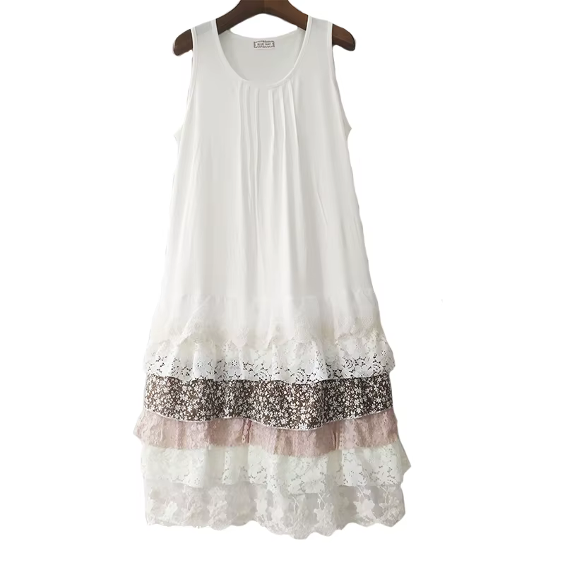 Robe maxi plissée à volants Lolita Sweet Lace Layer pour femmes, Mori Girl, Casual Tunique Vestido O
