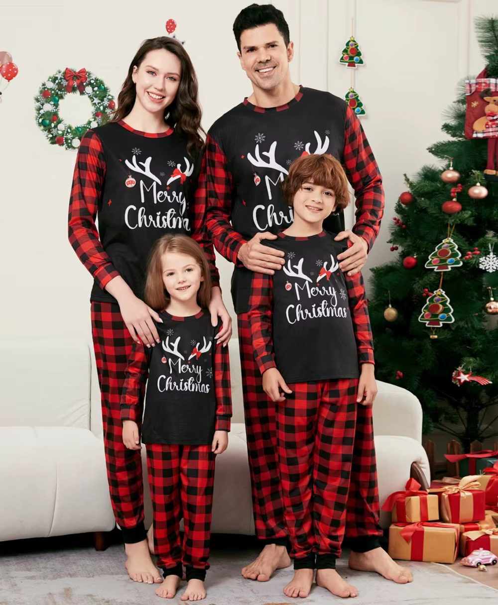 Pyjama de famille assorti de noël, imprimé Cher joyeux noël, ensemble de vêtements de nuit pour enfa