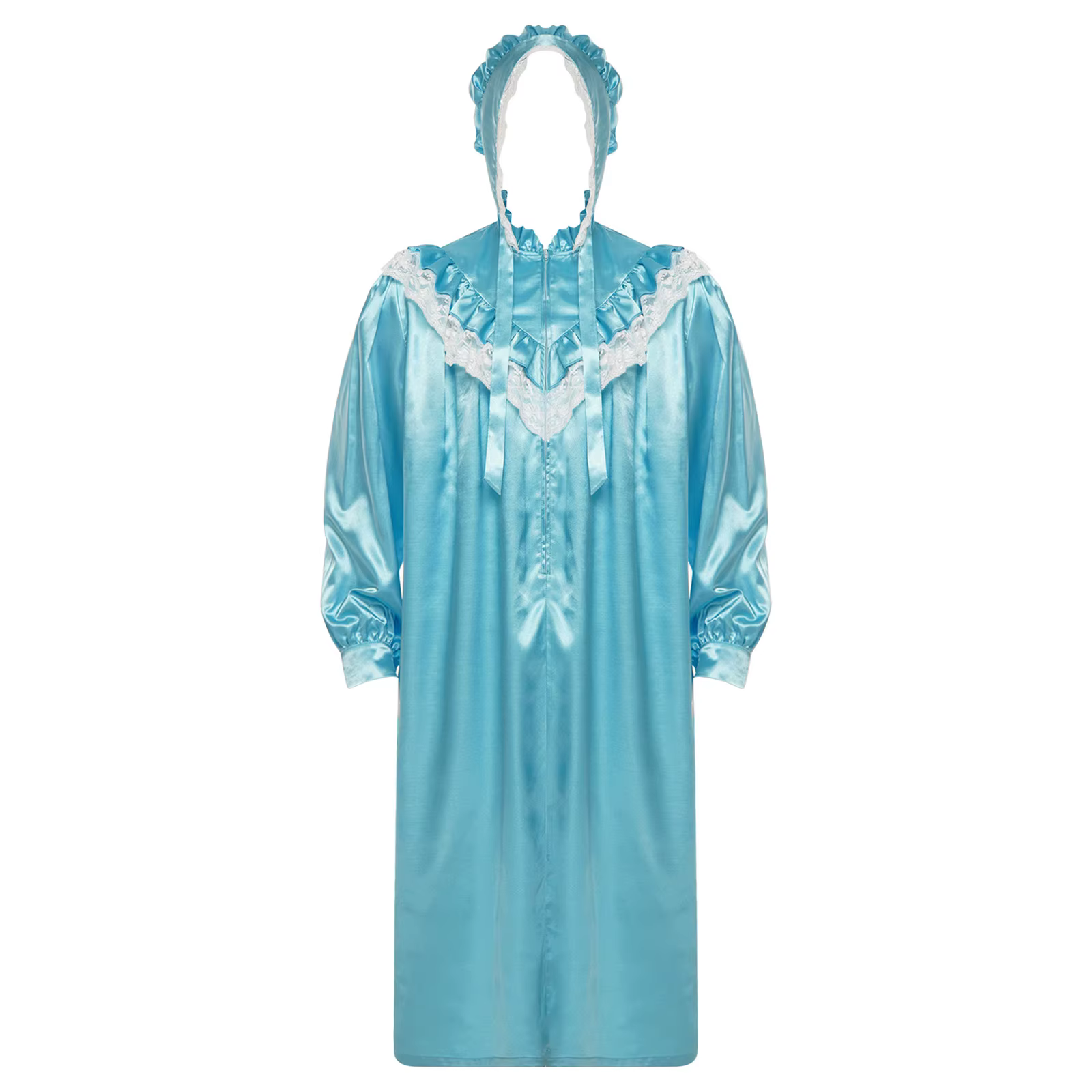 Pyjama victorien pour hommes, ensemble chemise de nuit avec chapeau, à volants et bordure en dentell