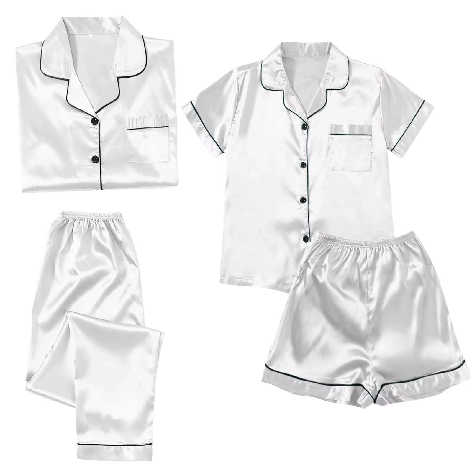 Ensemble de pyjama en satin soyeux pour femme, vêtements de détente doux, manches courtes, manches l