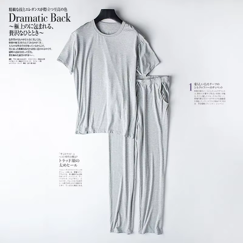 Pyjama modal deux pièces pour hommes, pantalon à manches courtes, fin, grande taille, ample, sport, 