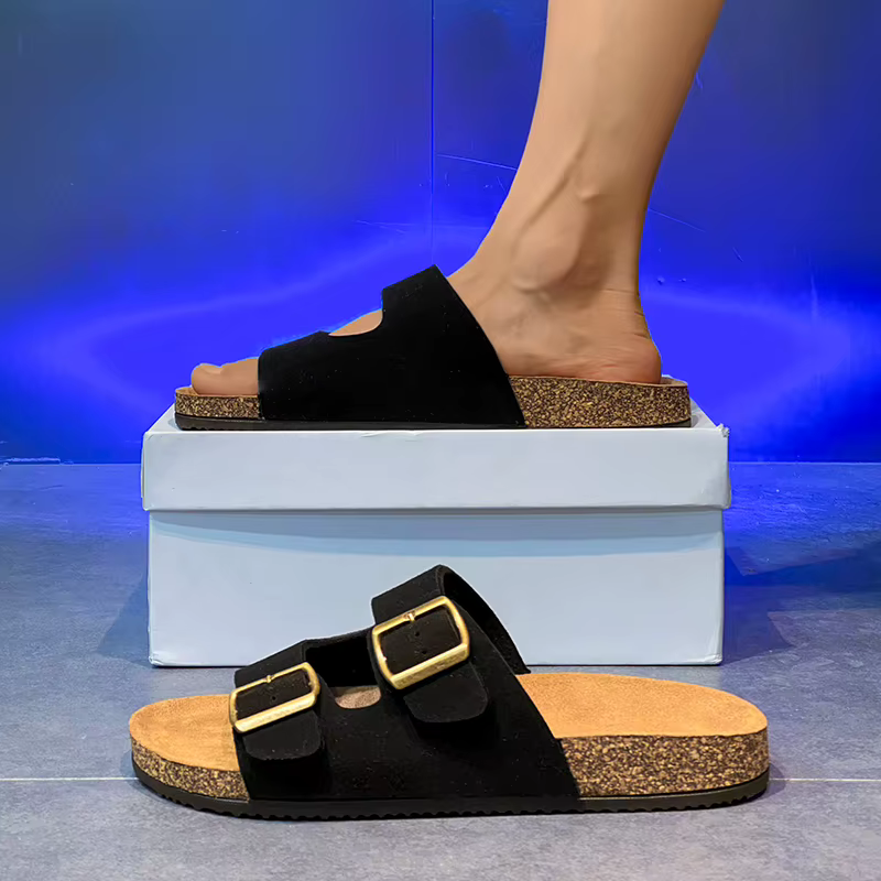 【Double bouton rétro + sensation de pied en liège】 Pantoufles décontractées pour couple pour vêtemen
