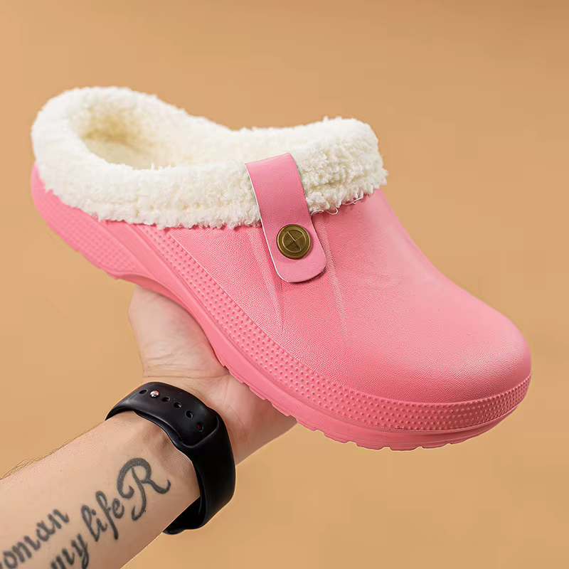 Pantoufles en fourrure en peluche imperméables pour hommes et femmes, sabots chauds, pantoufles d'in