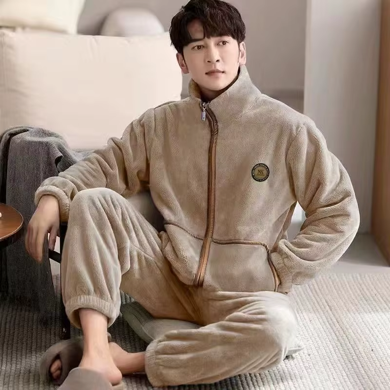 Ensemble pyjama en peluche polaire pour hommes, vêtements de nuit chauds d'hiver en flanelle, vêteme