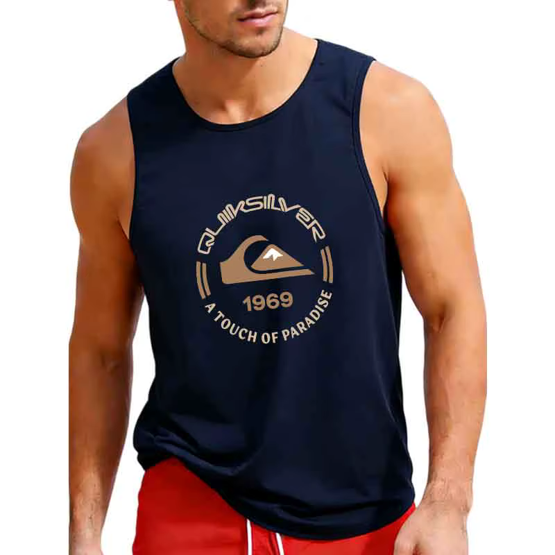 Débardeur imprimé avec logo Quiksilver 1969 pour homme, noir, décontracté, sans manches, pour l'été 