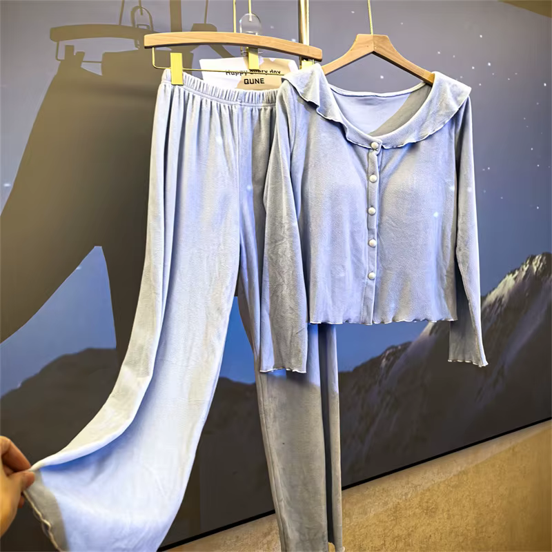Island velours femmes pyjamas chaud épais vêtements de nuit maison costume polaire tenue de nuit Fem