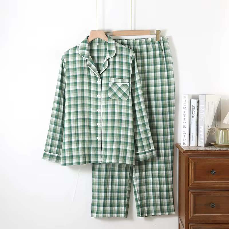 Couples pur coton maison costume femmes pyjamas ensemble vêtements de nuit rétro Floral été à manche