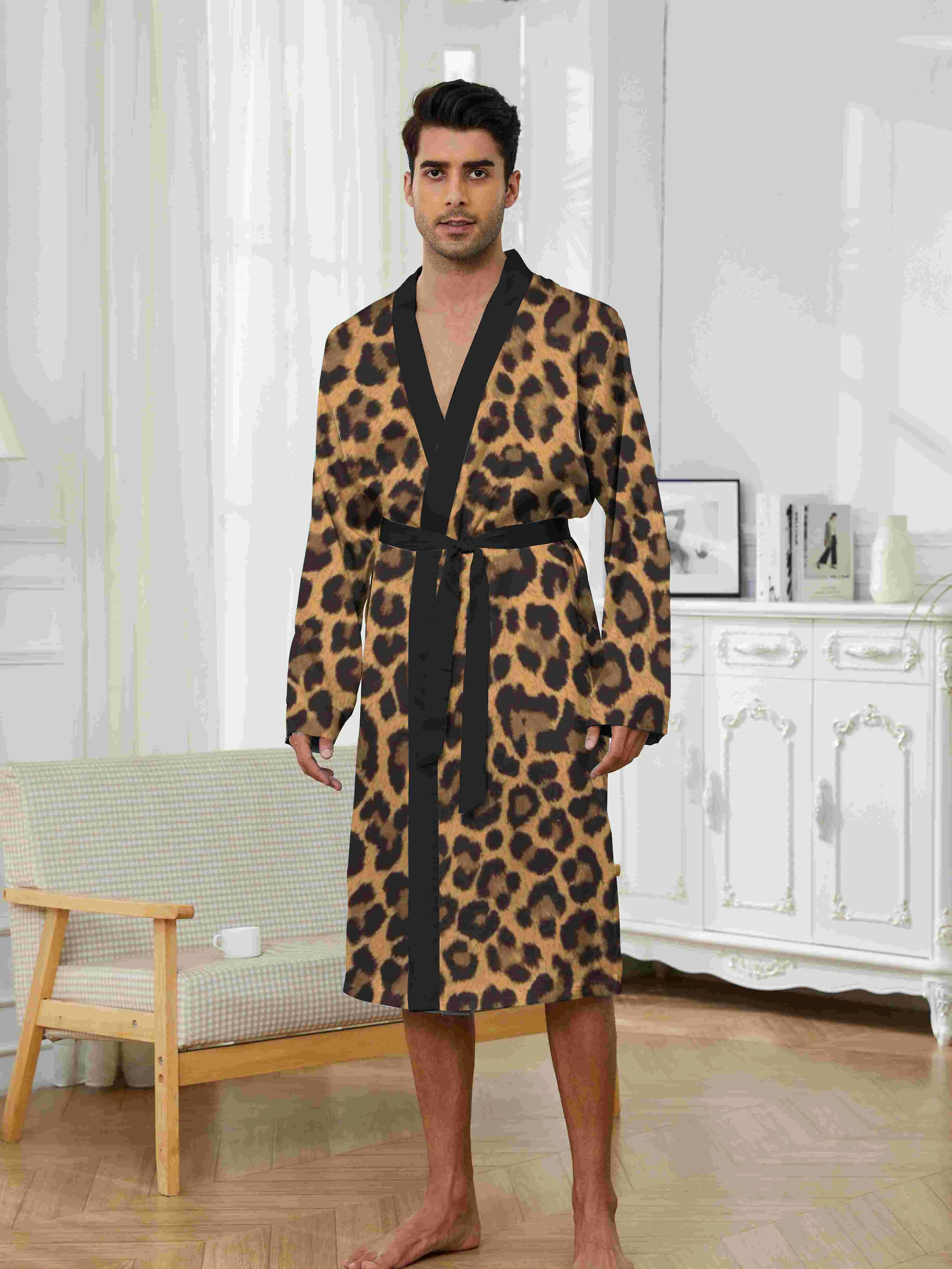 Robe de chambre décontractée pour homme, printemps et automne, séchage rapide, motif léopard imprimé