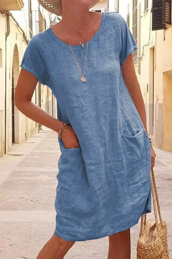 Robe mi-longue décontractée pour femmes, coton, lin, manches courtes, robes noires, été, nouveau, 20