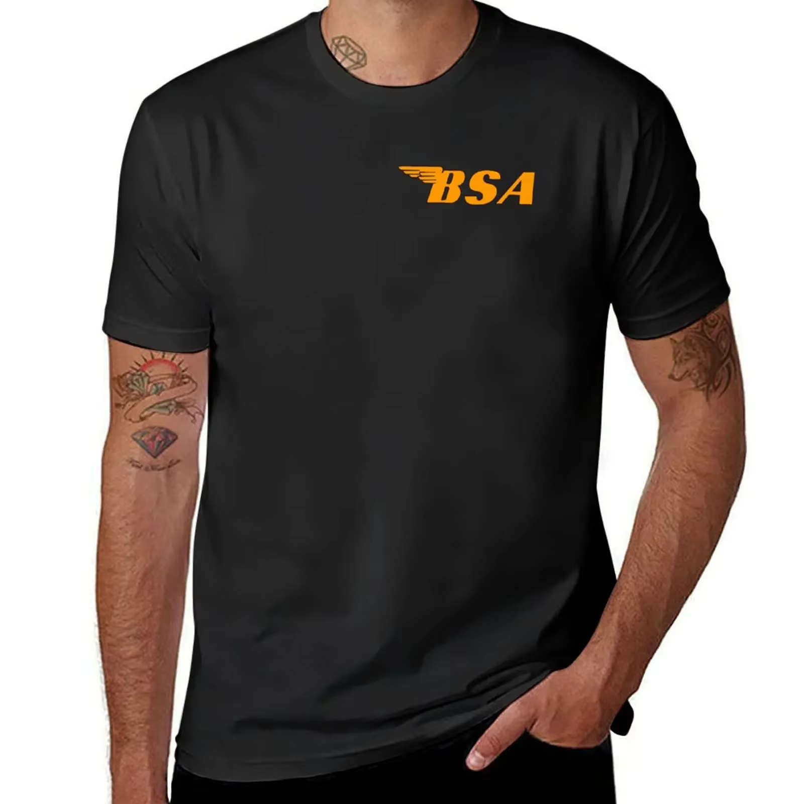 T-shirt orange vintage pour hommes, vêtements de rue, vêtements personnalisés, médicaments, bsa