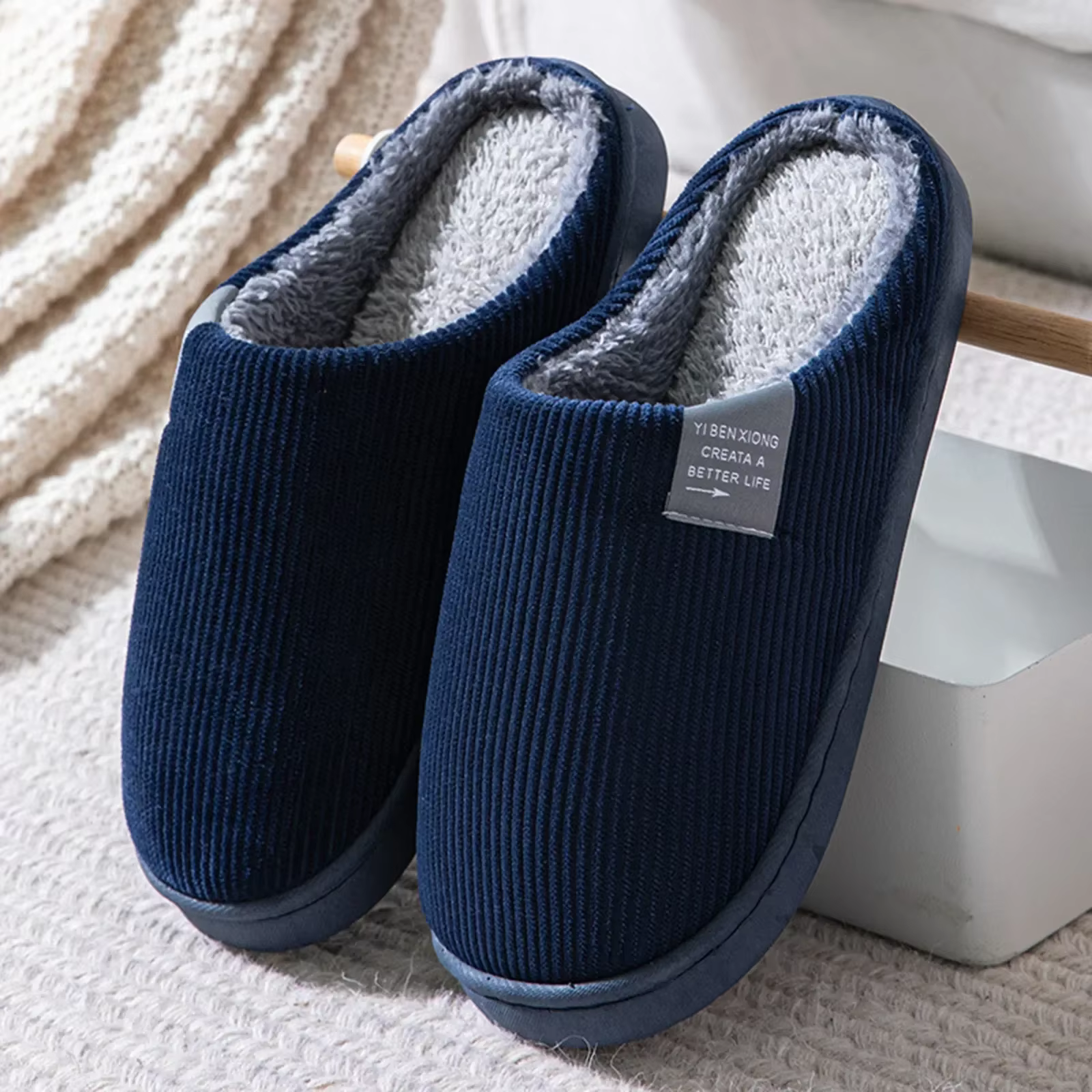 NOUVEAUX pantoufles de maison en peluche unisexe – Chaussures d'hiver d'intérieur thermiques antidér
