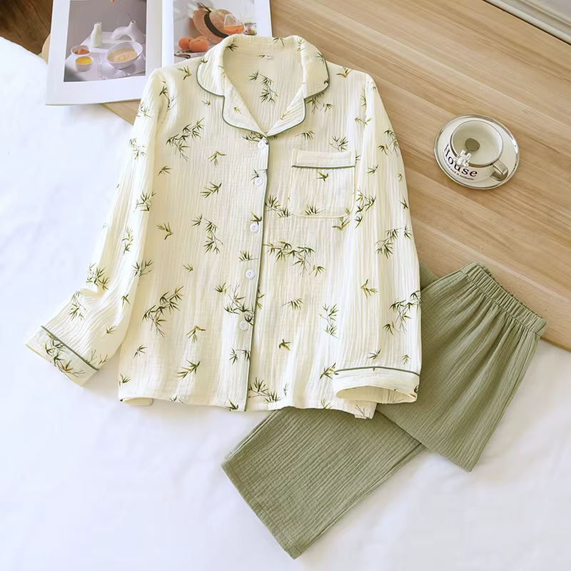 Pyjama en Crêpe de Coton pour Femme, Grande Taille, Service à Domicile, Manches sulf, Fjimbibé, Simp