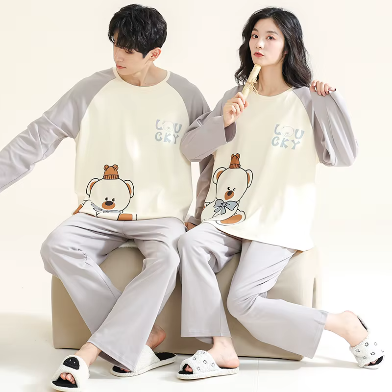 Ensemble de pyjama de dessin animé mignon pour femmes et hommes, vêtements d'intérieur en coton pour