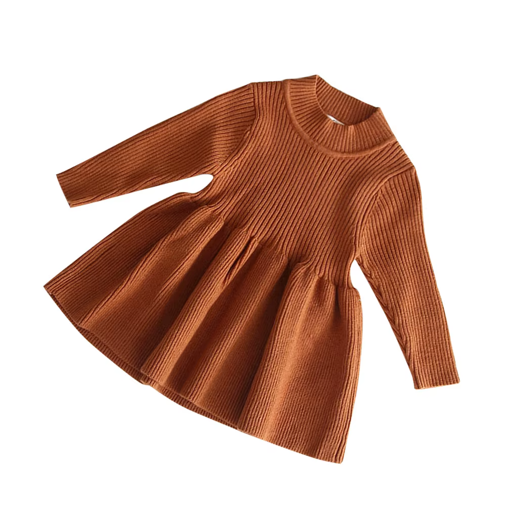Robe tricotée pour filles, pour l'automne et l'hiver, 73 cm, marron, manches longues, chaude, confor